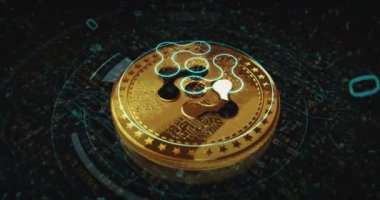 Poznan, Polonya, 19 Ekim 2024: FET kripto para çevrimi. Kamera 3 boyutlu metal parlaklıklar etrafında döner. Fintech, çevrimiçi ödeme ve dijital işlem soyut kavramı.