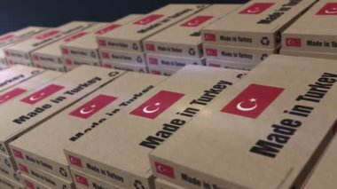 Hindi kutusu üretim hattında yapılmış. Üretim ve teslimat. Ürün ithalatı ve ihracatı. Soyut konsept 3D döngüsüz dikişsiz animasyon.