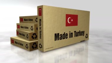 Hindi kutusu üretim hattında yapılmış. Üretim ve teslimat. Ürün fabrikası, ithalat ve ihracat. Kamera hareket ederken 3 boyutlu görüntü.