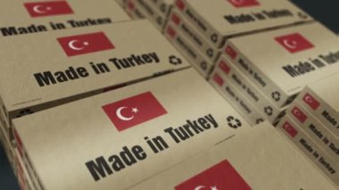 Hindi kutusu üretim hattında yapılmış. Üretim ve teslimat. Ürün ithalatı ve ihracatı. Soyut konsept 3D döngüsüz dikişsiz animasyon.