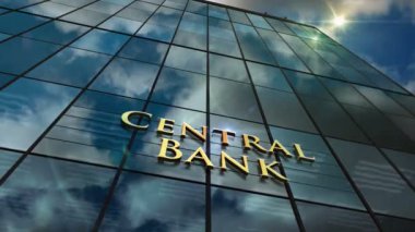 Merkez Bankası cam binası hızlandırılmış zaman döngüsü konsepti. 3D kusursuz döngü üzerine bankacılık, ekonomi, finans ve para sembolü.