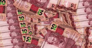 Brezilya parası Brezilya Real banknotları nakit fan mozaik mozaik döngüsü. 1000 MZN 'lik banknot. Soyut banka, finans, ekonomi sorunsuz ve döngülü tasarım geçmişi kavramı.