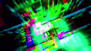 Asma kilit sembolü teknoloji döngüsü kavramına sahip siber güvenlik. Arızalı ekranlardaki soyut imza pürüzsüz ve döngülü.