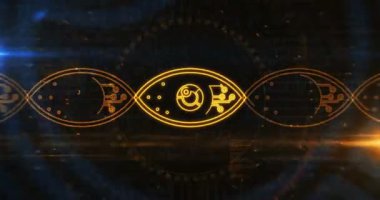 Siber göz casusluğu ve güvenlik kontrol sembolü soyut dijital kavram. Siber teknoloji ve bilgisayar arkaplan çizgisi kusursuz ve döngülü animasyon.