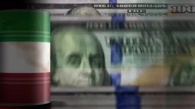 Kuveyt petrol işi ve petrol çıkarma varilleri ABD dolarları üzerinde banknotlar, kusursuz ve döngüsel konsepti de sayarsak. Kuveyt petrol endüstriyel iş döngüsü.