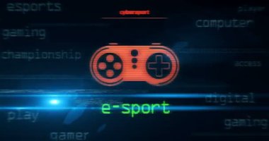 Dijital oyun esportları ve siber oyun sembolü teknoloji döngüsü kavramı. Arızalı ekranlardaki soyut imza pürüzsüz ve döngülü.