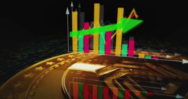 Poznan, Polonya, 21 Ağustos 2024: Değişmez IMX şifreleme altın sikkesi haritayı çeviriyor. Artan ve azalan çizgilerle fiyat grafiği. Çevrimiçi ödeme ve işlem 3D soyut kavram.