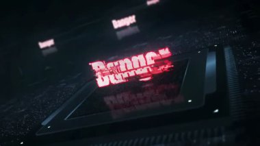 Nükleer radyasyon sembolü bayrağı gürültü ve arıza efektiyle dalgalanıyor. Radyoaktif atomik tehlike sembolü bayrak konsepti animasyonu.