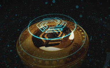 Poznan, Polonya, 1 Kasım 2024: Yeşil ekran arka planında değişmez IMX şifreleme altın sikkesi. Soyut konsept 3d illüstrasyon.