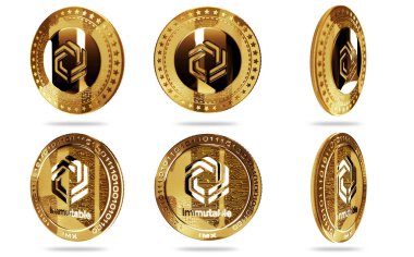 Poznan, Polonya, 1 Kasım 2024: Değişmez IMX kripto para birimi yeşil ekran arka planında izole edilmiş altın para. Soyut konsept 3d illüstrasyon.