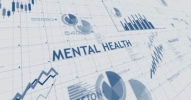 Zihinsel sağlık ve depresyon kriz çizelgeleri ve grafikleri kağıt 3D konsept animasyonunda pürüzsüz ve döngülü