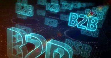 B2B iş ortaklığı pazarlama ve yönetim sembolü soyut siber kavram. Dijital teknoloji ve bilgisayar arkaplanı pürüzsüz ve döngülü 3D animasyon.