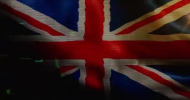Birleşik Krallık bayrağı arıza gürültüsüyle dalgalanıyor. Büyük Britanya flaması pürüzsüz ve döngülü konsept animasyonu.