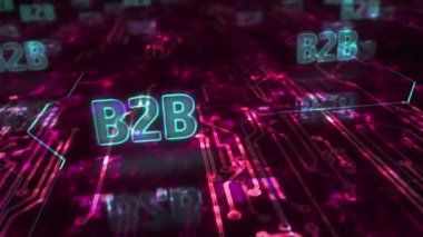 B2B iş ortaklığı pazarlama ve yönetim sembolü soyut siber kavram. Dijital teknoloji ve bilgisayar arkaplanı pürüzsüz ve döngülü 3D animasyon.