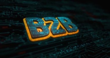 B2B iş ortaklığı pazarlama ve yönetim renkli sembol kavramı. Ağ, siber teknoloji ve bilgisayar arkaplanı soyut 3d canlandırması.