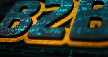 B2B iş ortaklığı pazarlama ve yönetim renkli sembol kavramı. Ağ, siber teknoloji ve bilgisayar arkaplanı soyut 3d canlandırması.