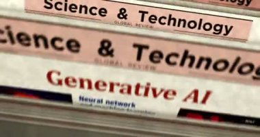 Üretken yapay zeka günlük gazete baskısı. Soyut konsept retro başlıklar 3d kusursuz döngülenmiş.