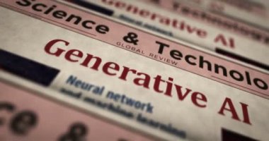 Üretken yapay zeka günlük gazete baskısı. Soyut konsept retro başlıklar 3d kusursuz döngülenmiş.