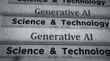 Üretken yapay zeka eski haber ve gazete baskısı. Soyut konsept retro başlıklar 3d siyah ve beyaz.