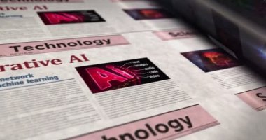 Üretken yapay zeka günlük gazete rulosu baskısı. Soyut konsept retro başlıklar 3d kusursuz döngülenmiş.