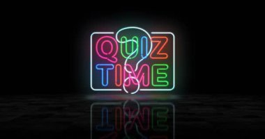 Yarışma zamanı soru yarışması neon parıltısı sembolü. Renkli ampuller. Eğitim oyunu soyut kavram 3 boyutlu animasyon.