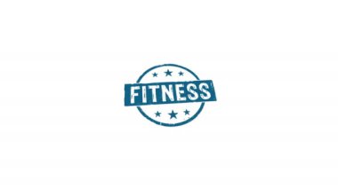 Fitness sağlıklı ve formda yaşam damgası ve el damgası darbesi izole edilmiş animasyon. Egzersiz motivasyonu 3 boyutlu konsept. Alfa mat kanalı.