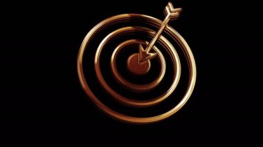 Hedef iş stratejisi ve başarı motivasyonu altın metal parlaklık sembolü konsepti. Görkemli parlama ve yansıma ışığı ikonu soyut 3D animasyon. Ayrı nesne.
