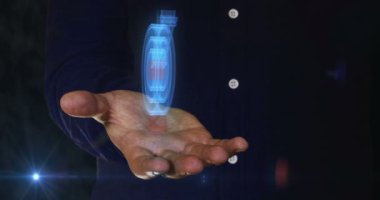 Hedef iş stratejisi ve başarı motivasyonu insan elinin üzerinde 3D sembol. Siber teknoloji simgesi soyut kavram kusursuz ve döngüsel.