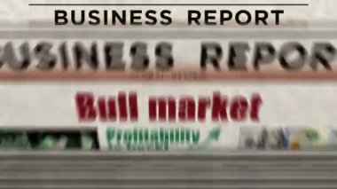 Boğa piyasası başarısı ve finansal büyüme günlük gazete baskısı. Soyut konsept retro başlıklar 3d kusursuz döngülenmiş.