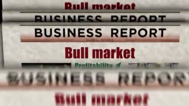 Boğa pazarı başarısı ve finansal büyüme bağbozumu haber ve gazete baskısı. Soyut konsept retro başlıklar 3d.