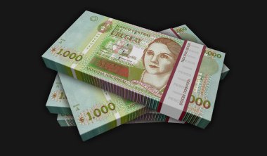 Uruguay parası Uruguay Peso para paketi 3D illüstrasyon. 1000 UYU banknot destesi. Maliye, nakit, ekonomi krizi, iş başarısı, durgunluk, banka, vergi ve borç kavramı.