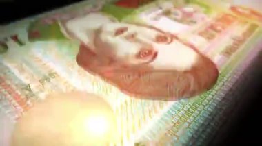 Uruguay parası Uruguay pezosu sayımı. 1000 UYU banknotları. Hızlı para sayım makro döngüsü. İş, finans ve ekonomi. Döngüsüz ve pürüzsüz bir kavram.