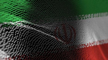 İran dijital teknoloji bayrağı siber geçmişi. İran sancak siber saldırısı ve casusluk konsepti illüstrasyonu.