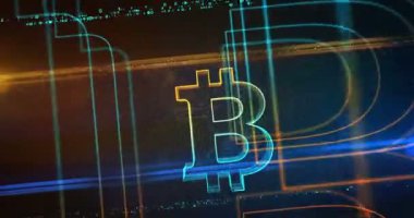 Bitcoin kripto blok zinciri ve dijital para teknolojisi ikonu soyut dijital nesneyi döngüye soktu. Siber teknoloji konsepti sembolü kusursuz döngü animasyonu.