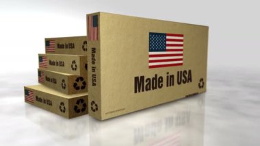 Amerikan kutusunda üretildi. Amerikan ihracat karton paket soyut konsept animasyonu. Kamera hareket ederken 3 boyutlu görüntü.