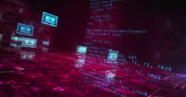 Ses kasedi 80 'lerin geçmişe ait müzik kayıt sembolü soyut siber konsept. Dijital teknoloji arka planı pürüzsüz ve döngüsel dinamik 3D animasyon.