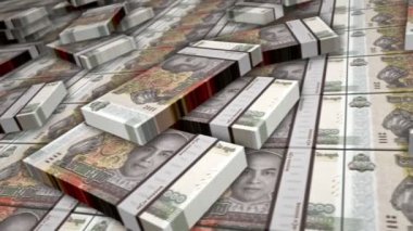 Kamboçya parası Kamboçya Riel banknot döngüsü. 2000 KHR para yığını. İş, ekonomi, bankacılık ve finans kavramı. Kamera nakit paketleri üzerinde döngü olmayan 3D.