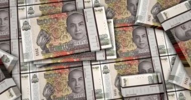 Kamboçya parası Kamboçya isyan banknotları 3D animasyon. 2000 KHR enflasyon, ekonomi, kriz, iş, bankacılık, borç ve finans kavramını paketledi.