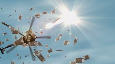 Kamboçya parası Kamboçya isyan banknotları helikopter parası düşüyor. 2000 KHR soyut 3d enflasyon, para basma, finans, ekonomi, kriz ve niceliksel kolaylaşma kavramına dikkat çekiyor.