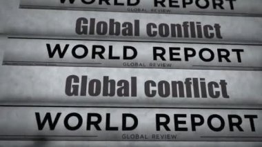 Küresel çatışma 3. Dünya Savaşı vintage haberleri ve gazete baskısı. Soyut konsept retro başlıklar 3d siyah ve beyaz.