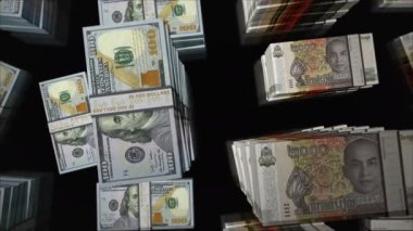 Amerikan Doları ve Kamboçya parası Kamboçya isyan para değişimi. Kağıt banknotlar tomar tomar. Ticaret, ekonomi, rekabet, kriz, bankacılık ve finans kavramı. Döngüsüz 3D notalar.