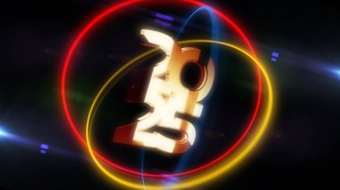 2025 yıl 3D altın modern siber çizim