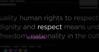 Uluslararası medyada hoşgörüye ve insan hakları manşetlerine saygı duyun. Ekranlarda yayınlanan soyut konsept haber başlıkları.