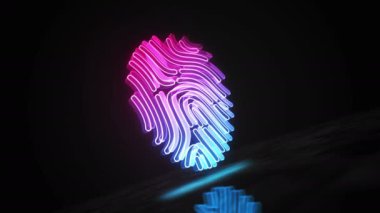 Parmak izi biyometrik kimlik tanımlama güvenlik sembolü dijital soyut konsept holografik cam. Siber teknoloji ve bilgisayar arkaplan 3D nesne.