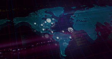 Dünya haritası üzerinde parmak izi biyometrik kimlik erişim güvenlik sembolleri. Kusursuz döngülü teknoloji kavramı.