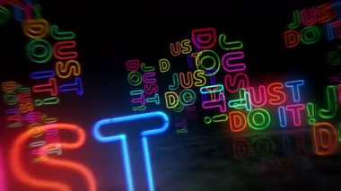 Sadece motivasyon sloganı olarak Neon sembolü kullan. Renkli ampuller. Başarı, soyut, kusursuz ve döngüsel kavramlara ilham verir. 3D tünel animasyonunda uçuyor..