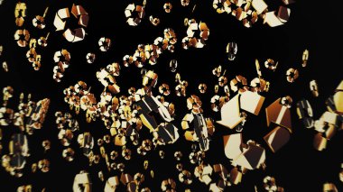 Ekoloji ortamı ve atık ayrımı altın metal sembolünün geri dönüşümü. Soyut konsept 3d simge çizimi.