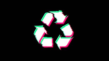 Ekoloji ortamının geri dönüşümü ve atık ayrımı sembolü arızası ve gürültü. Soyut konsept 3d video simge illüstrasyonunu bozdu.