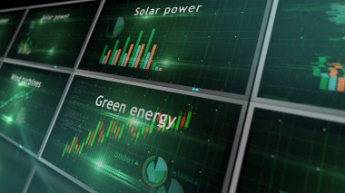 Yeşil enerji temiz güç ve sürdürülebilir ekonomi grafikleri ve grafikleri konsept 3d illüstrasyon