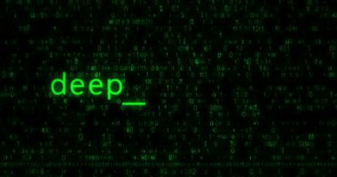 Derin öğrenme yapay zekası ve makine ekranda yazı yazmayı öğrenir. Retro monitör yeşil piksel makro görünümü ile aranıyor.
